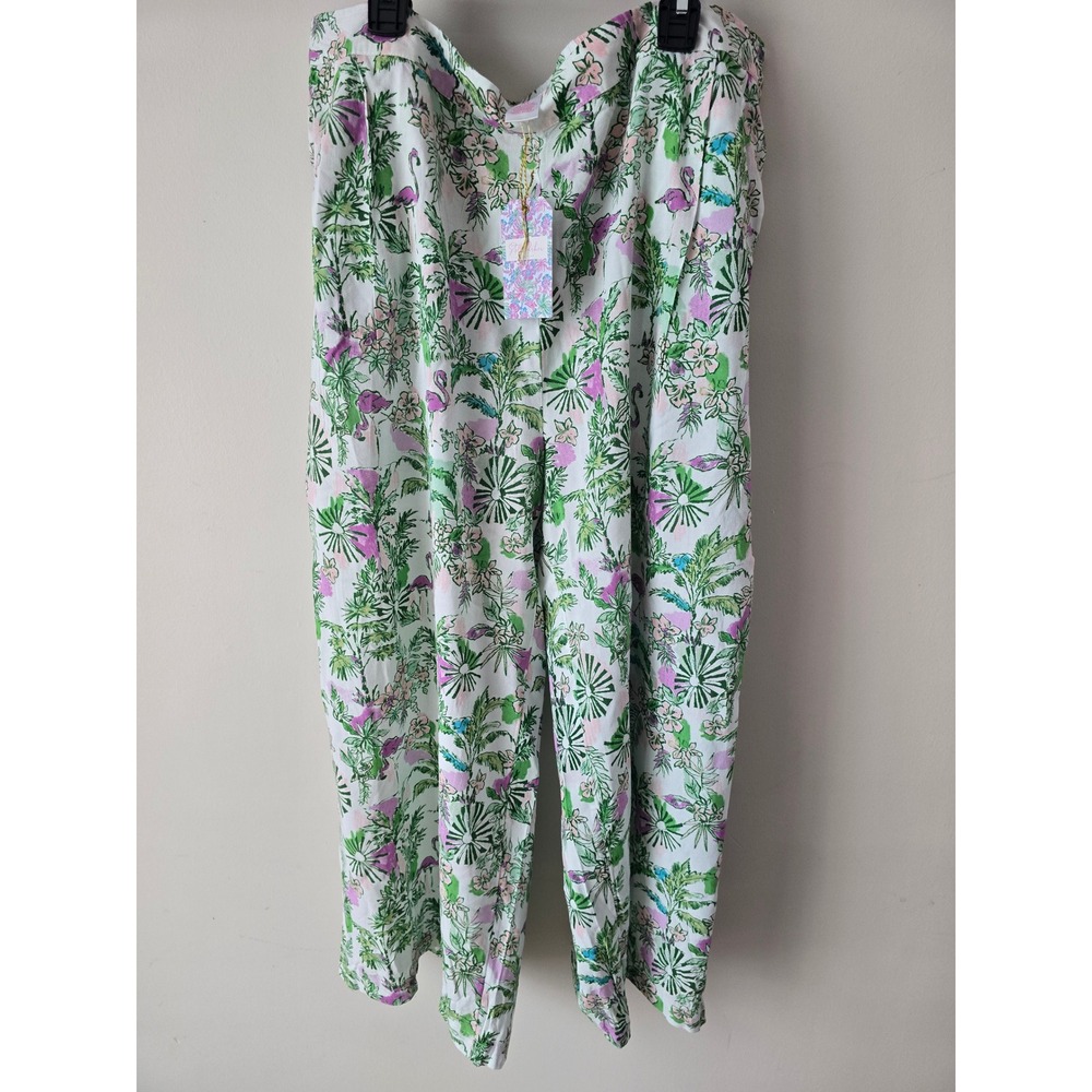 Stella & Parker Pink Flamingo Floral Lounge Pants XL Viscose Wide Leg